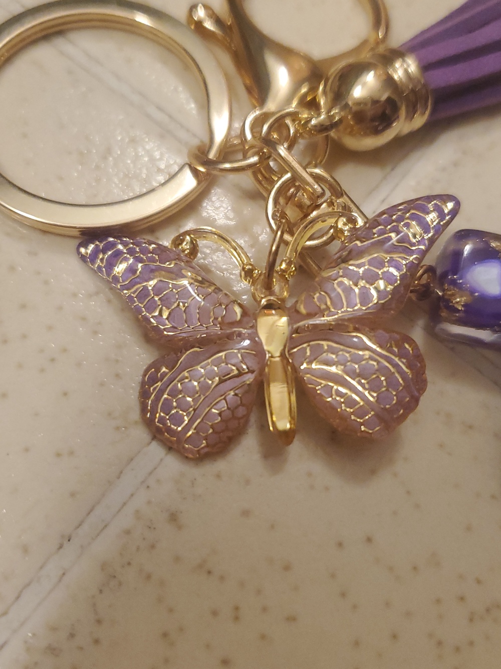Purple Cross and Butterfly Keychain with Tassel New! - Picture 3 of 4